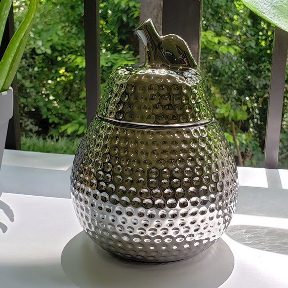 TORRE + TAGUS Helio Silver Hammered Pear Canister in Fine Ceramic Brand New - Picture 11 of 16